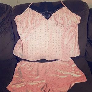 Silky pink polka dotted lingerie